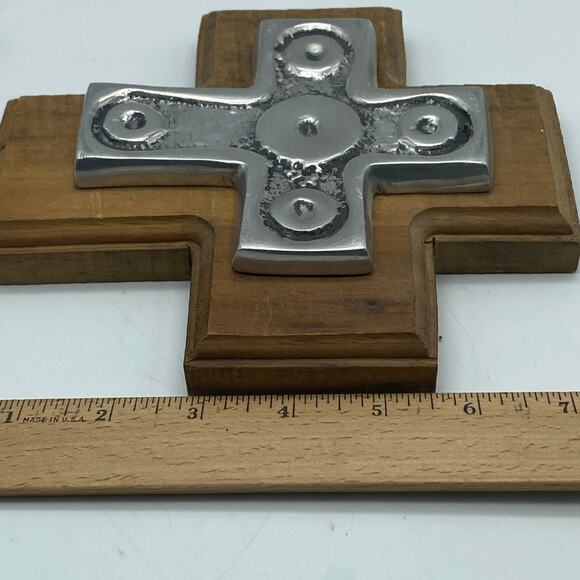 Folk Art Rustic Wood And Pewter Wall‎ Hanging  Cross. - Picture 8 of 9